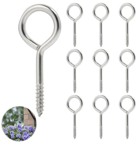 10-Pack Stainless Steel Eye Hooks Screws, 2.5 Inches Heavy Duty Eye Bolts, Rust and Corrosion Resistant, Ideal for Indoor and Outdoor Use, Supports Up to 200 Lbs