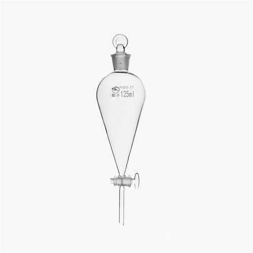 Embudo separador en forma de pera de laboratorio de 125 ml, embudo de separación en forma de pera con tapón de vidrio molido