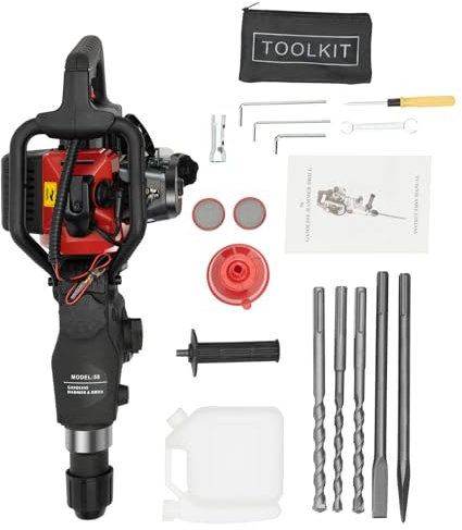 2-Stroke Petrol Demolition Hammer with 3 Drills, 32.6 cc Chisel Hammer, Impact Hammer, Concrete Breaker Hole Drill, 30J Mortising Hammer, Sledgehammer, Petrol Demolition Hammer for Concrete, Masonry