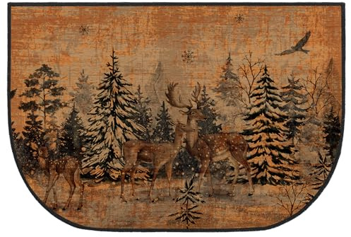 Demissle Kaminteppich, Kaminmatte, Kabine, südwestlich, feuerfest, feuerbeständig, Teppich für Holzofen, Boden für Küche, drinnen und draußen (Wald, Hirsch, 61 x 150 cm)