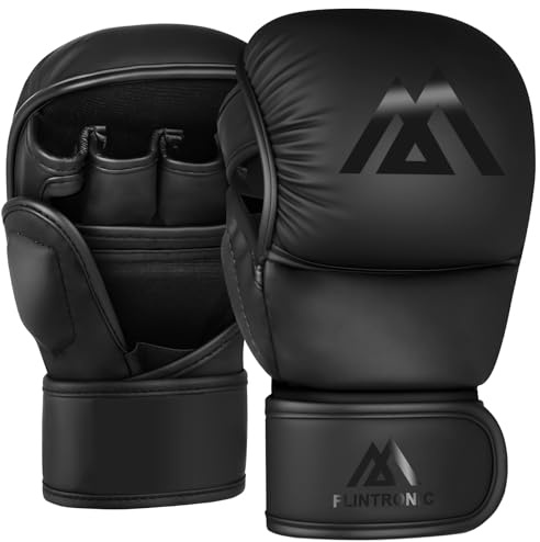 Flintronic MMA Gloves, Sparring Grappling Gloves for Men & Women, Half Finger Boxing Gloves, Adjustable Wrist Support, for MMA, Muay Thai, Martial Arts, Sparring, Kickboxing, M