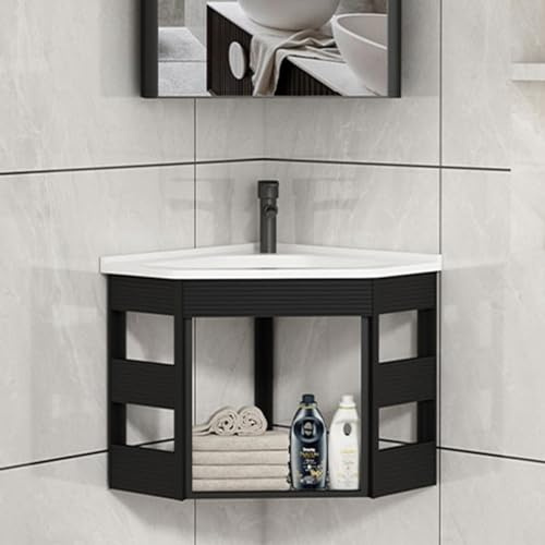 IYUESQ Conjunto de Lavabo y tocador de Esquina para baño pequeño, diseño de Armario de Pared, Inodoro con Lavabo Superior, tocador para Caravana, Grifo de Agua fría y Caliente (Color: neg