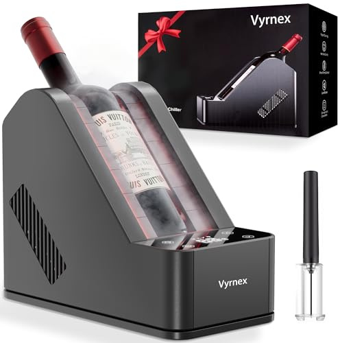 Vyrnex Enfriador de Vino con Abridor Portátil para Una Botella (750 ml) de Vino o Champán, Mantiene el Frío Hasta 24 Horas, Enfriador Personalizado para Fiestas