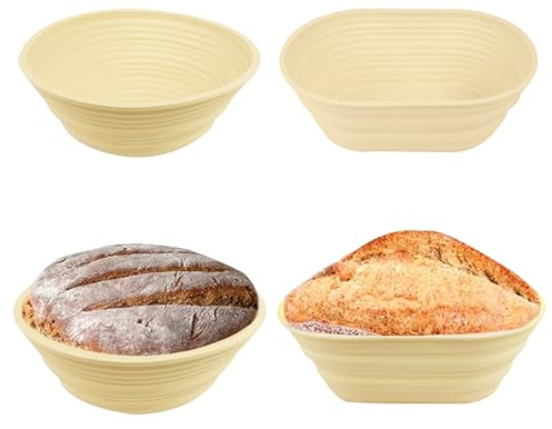 OBEST Juego de cestas de fermentación de silicona (2 unidades), moldes ovalados y redondos, cesta plegable de silicona para fermentación, adecuado para pan de masa madre y pizza
