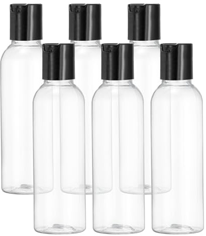 sourcing map 6 Pcs Plastic Travel Bottles, 2 oz Empty Shampoo Bottles with Black Disc Top Caps Clear Refillable Travel Squeeze Containers for Lotions Cosmetics Body Soap, Clear