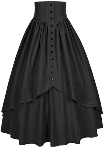 Genérico Women's Traditional Victorian Skirt Medieval High Waist Maxi Skirt Gothic Steampunk Medieval Double Layer Skirts Belt Ruffles Corset Pirate Costumes, Black/White, XL