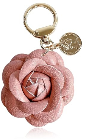 BellaBlend Anhänger für Taschen, Geldbörsen, Handtaschen, weiß-rote Blume, Leder, Anthropologie, Schlüsselanhänger, Geburtstag, Weihnachten, Geschenke für Frauen und Mädchen
