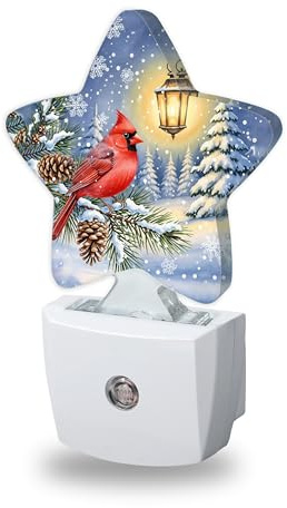 Snowmolle Night Lights Plug Into Wall Decorative,Red Cardinal Bird Nightlights for Kids Bedroom, Winter Pine Tree Energy Efficient Dusk-to-Dawn Sensor Sleep Friendly Lamp for Nursery Bathroom