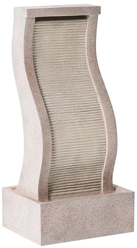 LED Gartenbrunnen Wellenform Harz Steinoptik beige 81 cm hoch modern Formiga
