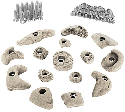 ALPIDEX 15 Klettergriffe | Starterset | Inklusive Schrauben, Einschlagmuttern | Klettersteine | Größen L, M, S | Verschiedene Formen Größen | Klettergriffset, Farbe:weiß-meliert