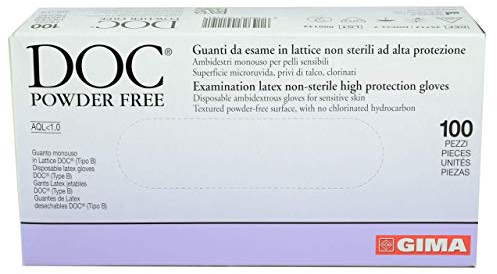 Gima - Doc Powder Free, Guanti in Lattice, Ambidestro, con Orlo senza, Polvere, Media, Confezione 100 Pezzi