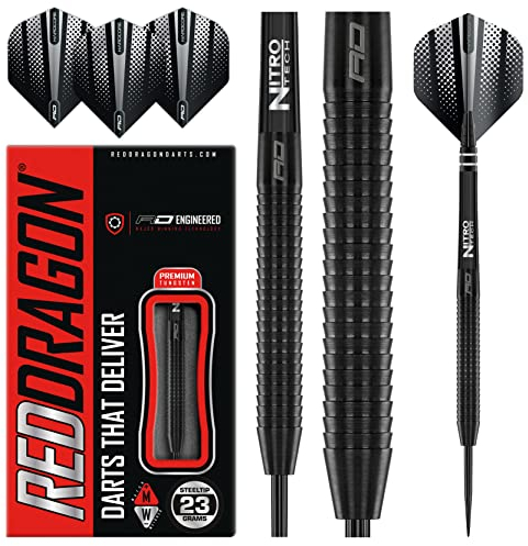 RED DRAGON Razor Edge Black Dartpfeile Tungsten Profi Steel Darts mit Flights und Schäfte (24, Gramm)