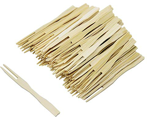 300 Stücke Fingerfood Spieße,BetterJonny 8.7cm Pommesgabel Pommesgabeln Holz Picker Bambusgabeln Party Cocktail Gäbelchen Mini Food Picks für Obst Cocktail Vorspeisen Party Bankett Buffet Catering