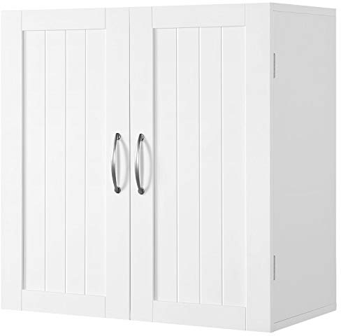 Yaheetech Wandschrank, Hängeschrank, Badezimmerschrank, Wandmontage, Medizinschrank mit höhenverstellbarer Regalebene, Badschrank, Doppeltür, 59.5 x 31 x 59.5 cm, Holz, weiß