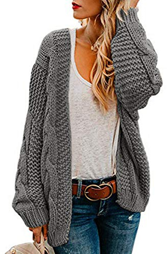 Ferrtye Womens Oversized Chunky Open Front Cardigan Sweaters Cable Knit Long Sleeve Cardigans Outwear Coats Grey