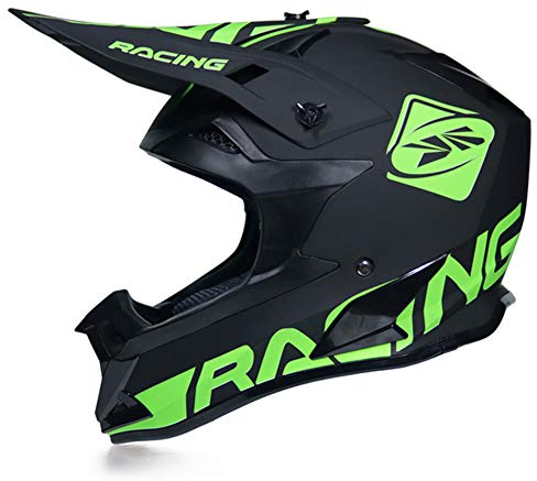 Motocross Helm Matt Schwarz, Motorrad Crosshelm mit Großer Visieröffnung, Enduro MTB Helm Fullface Fahrrad Helm Cross Helm Motorradhelm für Downhill Bike BMX Off Road ATV,Grün,L