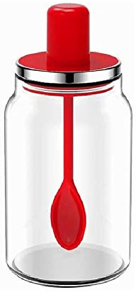 XiaoShenLu Tarro de especias con sello de cuchara, salero y azúcar, botella de condimento para el hogar, 220 ml, rojo