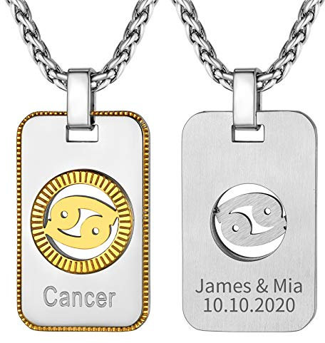 ChainsHouse Personnalisé Collier 12 Constellations Astrologie Signes du Zodiaque, Médaillon Horoscope avec Chaîne 56CM, Pendentif Constellation Hommes