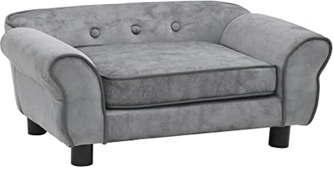 vidaXL Hundebett, 72x45x30 cm, Für Mittelgroße Haustiere, Weiches Plüsch & Schaumstoff, Grau, Katzen- oder Hundesofa, Holzbeine, Haustiersofa, Innenbereich