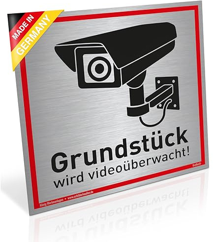 Schild Grundstück wird videoüberwacht! | Alu 20 x 20 cm | stabiles Alu Schild mit UV-Schutz | silber gebürstet edle Optik | Videoüberwachung Kameraüberwachung Kameraüberwacht | Dreifke®