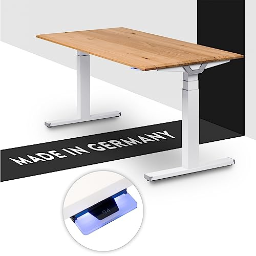 boho office® Premium Line Schreibitsch elektisch höhenverstellbar | Premium Line - Tischgestell Weiß, Tischplatte 180x80 Wildeiche Massivholz - Made in Germany, Kollisionsschutz, stufenlos