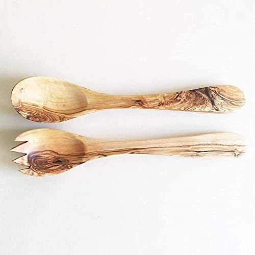 Generisch Lot de 2 couverts à salade en bois d'olivier - Longueur au choix - Longueur : 20 cm