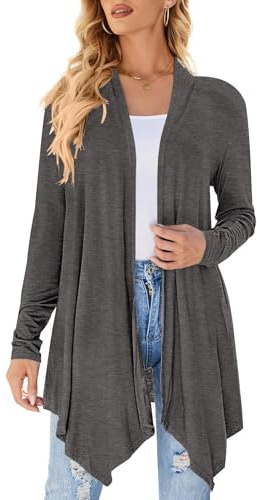 Uvog Cardigan Donna con Spacco Davanti Aperto Casual a Maniche Lunghe Leggero Maglioni Duster, grigio scuro, XX-Large