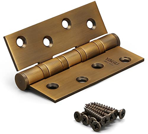 YAGU 2 Pack 4'' Door Hinges Antique Brass 4 x 3 Inch - Square Corners Stainless Steel Heavy Duty Ball Bearing Hinges for Interior Doors Hardware