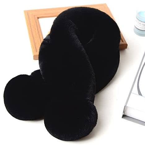Duories Damen Schal Winter Plüsch Schal,Weich Warm Flauschig Faux Kaninchenfell Winterschal Herbstschal Kunstpelz Fellkragen Schal Schlauchschal Loop Schals HalstüCher für Frauen Mädchen,Schwarz