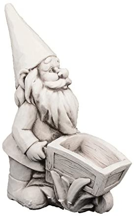 SOLSTICE SCULPTURES WHEELBARROW GNOME 60cm Antique Stone Effect