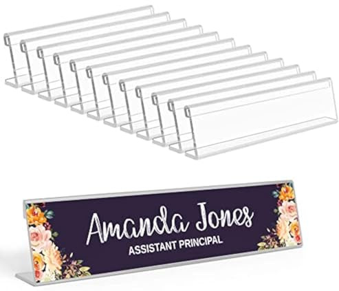 Printtoo Office Desk Name Plate Nameplates for Desks Horizontal Slant Back Reusable Name Slant Holder for Business Training Event Pack of 12