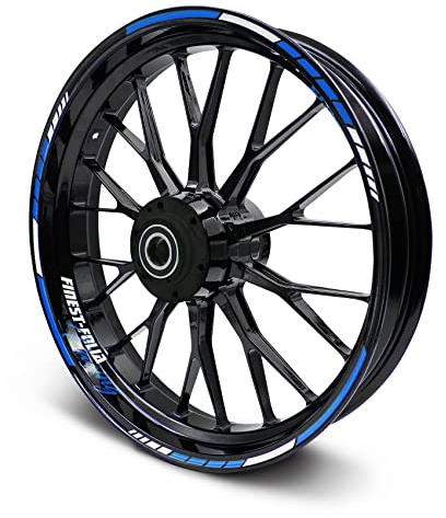 Felgenrandaufkleber Komplett Set RS Design 20-teilig inkl. Felgenbettaufkleber passend für 15 ″ 16 ″ 17 ″ Zoll für Motorrad Auto Fahrrad zweifarbig MR016 (Azurblau)