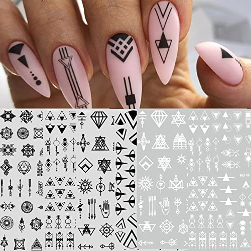 12 Hojas Pegatinas Para Uñas Triángulo misterioso blanco negro geométrico Autoadesiva Nail Art Stickers Decoración
