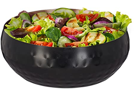 Relaxdays Servierschüssel in gehämmerter Optik Ensaladera de Diseño Martillado, Frutero Acero INOX, Cuenco de Cocina Ø 13 cm, Bol Palomitas, Negro y Cobre, Inoxidable