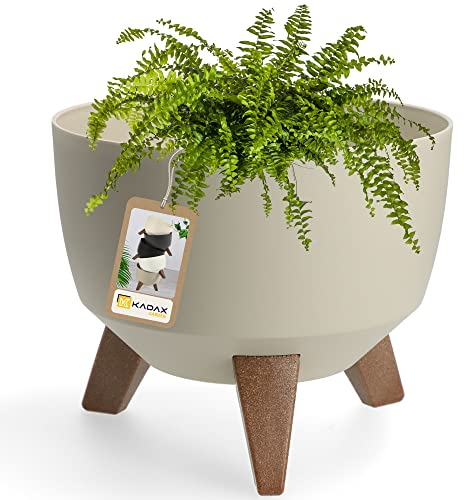 KADAX Blumentopf aus Kunststoff mit DREI Einsteckstützen, runde Blumenschale, Pflanzkübel, Blumenkübel, Pflanzschale für Balkon, Wohnzimmer (⌀ 24 cm, baumwollfarbe)