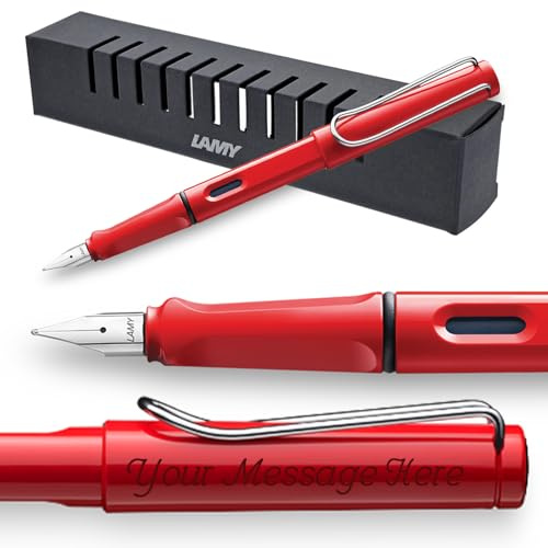 Lamy Engraved Fountain Pen Safari red Great gift for School or Home office (Medium nib)