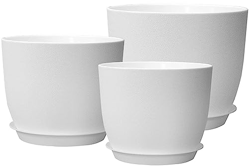 PROFIKLA 20cm, 18cm, 16cm Kunststoff-Blumentopf, Blumentöpfe mit Untersetzer und Drainagelöchern, 3er-Set Blumentopf, Moderne Dekorative übertopf, Weiß