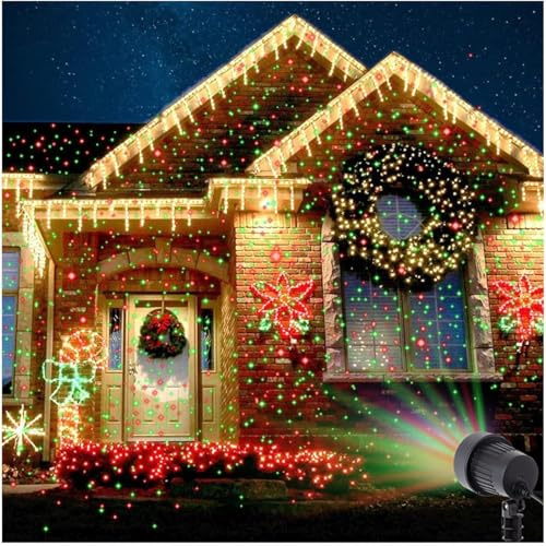Proiettore Natalizio Stella, Luci da Giardino, Rosso Verde Blu Esterno Tre Colori Luce di Proiezione Lucciola in Movimento con Telecomando per Matrimoni Festa di Natale