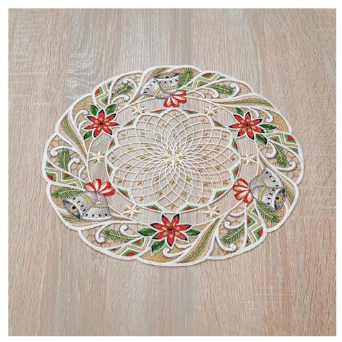 DSD Design-Studio Drechsler Deckchen Glockenspiel Echte Plauener Spitze weihnachtliche Tischdecken Advents-Deko 30 cm Durchmesser
