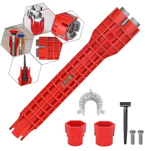 Uwiyo Outil de clé à robinet 8 en 1 Multifonction Robinet et Évier Installer Outil de clé à tuyau de plomberie Outil D'Installation De Robinetterie D'éVier pour évier salle de bain cuisine