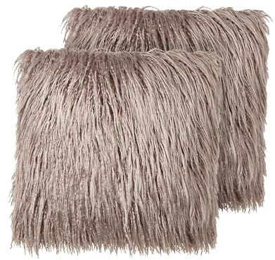 Beliani Dekokissen 2er Set Kunstfell beige 45 x 45 cm quadratisch flauschig Corokia