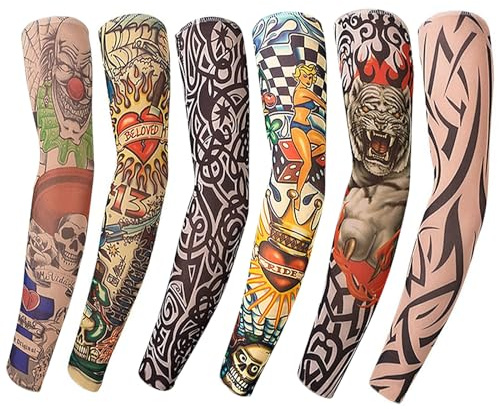 EZYoutdoor Tattoo Arm Sleeves, 6 Pack Cool Body Arts Fake Temporary Tattoo For Men And Women, Uv Sun Block Protection For Ourdoot Activities And Parties, Random Picture Multi-color