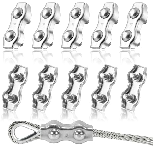 QIMEI-SHOP Morsetti per Fune Metalliche M4 Morsetto per Funi Duplex in Acciaio Inox 304 per Funi Metalliche da 4mm Giardino, Cavi, Patio e Vele da Sole 8 Pezzi