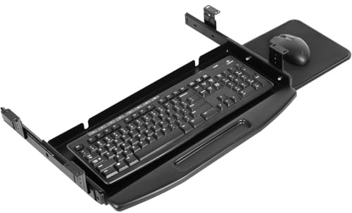 Under Desk Keyboard Tray, 19.7Lx10W with 360 Rotating Mouse Platform,Keyboard Shelf Sliding, Steel Under Desk Keyboard Tray Slide Out, Under Desk Mounted Keyboard Holder for Home Office Desk (Black)