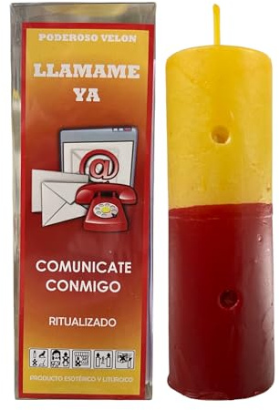 Velón Llámame Ya Ritualizado para que la Persona Deseada Comunique Contigo | Velón Especial con Doble Agujero, Lazo Amarillo, Pergamino, Polvos Litúrgicos e Instrucciones con Oración.