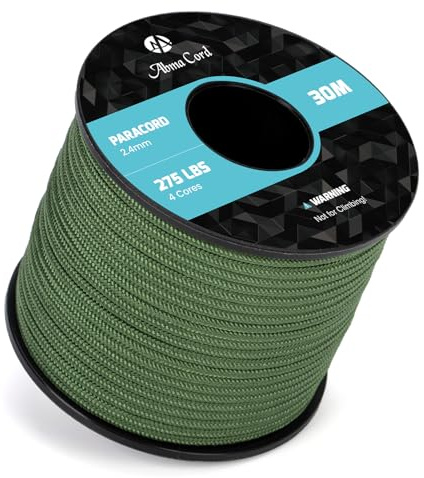 Abma Cord 30M Paracord 275 Cuerda de Nylon 2,4 mm Cuerda 4 Hebras | MAX 125kg (275lbs), Exteriores Cuerda de Supervivencia, Artesanía