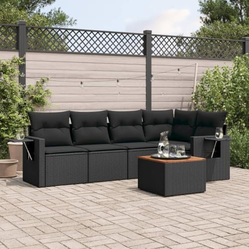 Festnight Balkon Lounge Rattan mit Stauraum Gartenlounge Klein Sofa Balkon Ecklounge Rattansofa Sitzecke Balkon Klein Gartensofa Ecksofa Garten Lounge Sofa Outdoor Balkonmöbel Couch Gartenmöbel