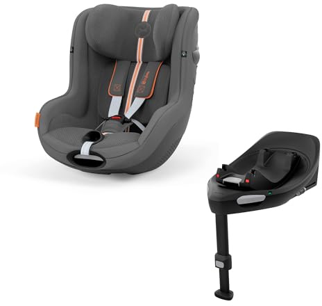 CYBEX Gold Kinder-Autositz Sirona G i-Size Plus und ISOFIX Basis Base G, Ab ca. 3 Monaten bis 4 Jahre, Max. 19 kg, 61-105 cm (Ab Geburt / 40 cm mit Neugeboreneneinlage), Lava Grey