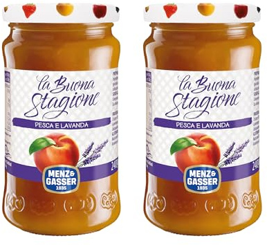 Menz&Gasser, Spalmabile di Pesca e Lavanda La Buona Stagione, 100% Frutta IQF di Alta Qualità, Lavorata con Passione in Trentino-Südtirol, Senza Glutine, Vegan, 2 Vasi x 240 g
