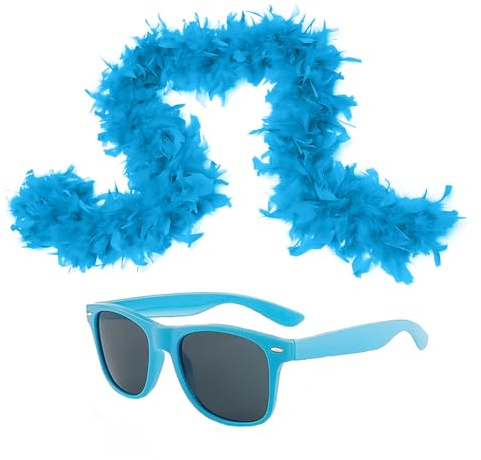 1 Stück Blaue Feder und 1 Stück Blaue Brille, Damen-Maskenkostüm, Accessoires für Frauen, Party-Anziehzubehör, Kostümzubehör für Partys und Cosplay